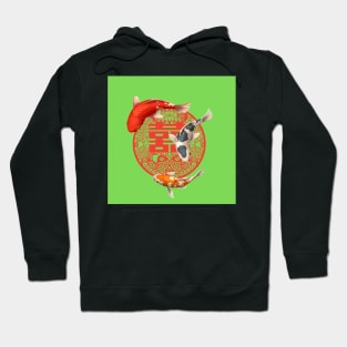 Double Happiness Koi Fish Lime Green with Red Symbol - Hong Kong Retro Hoodie